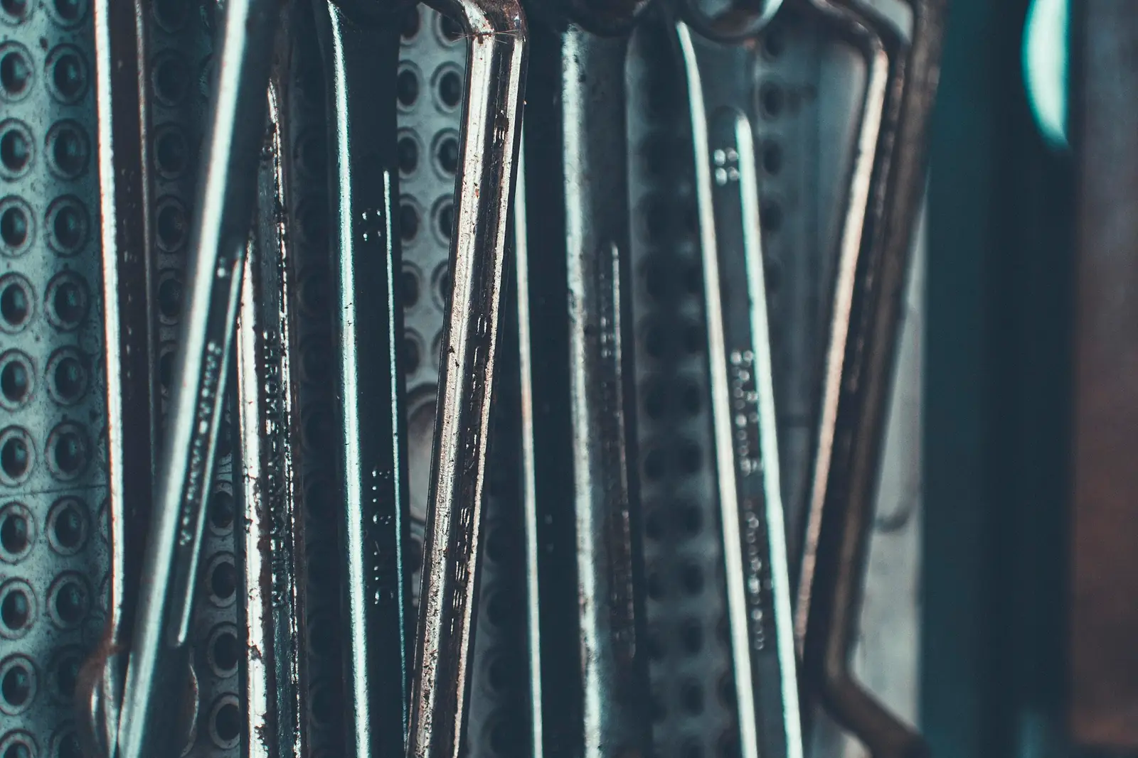 Close-up of a set of combination spanners