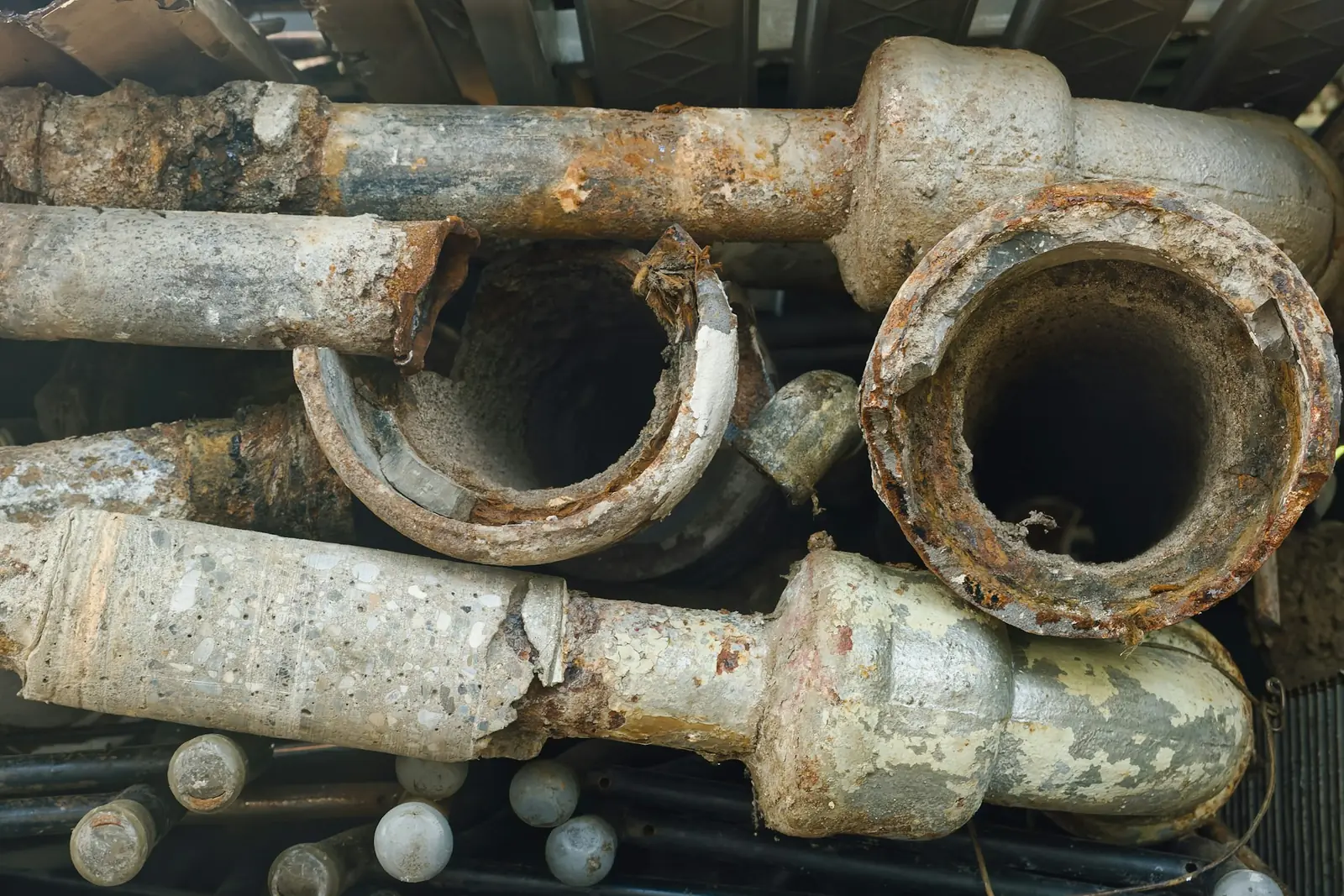 Pile of old corroded metal pipes